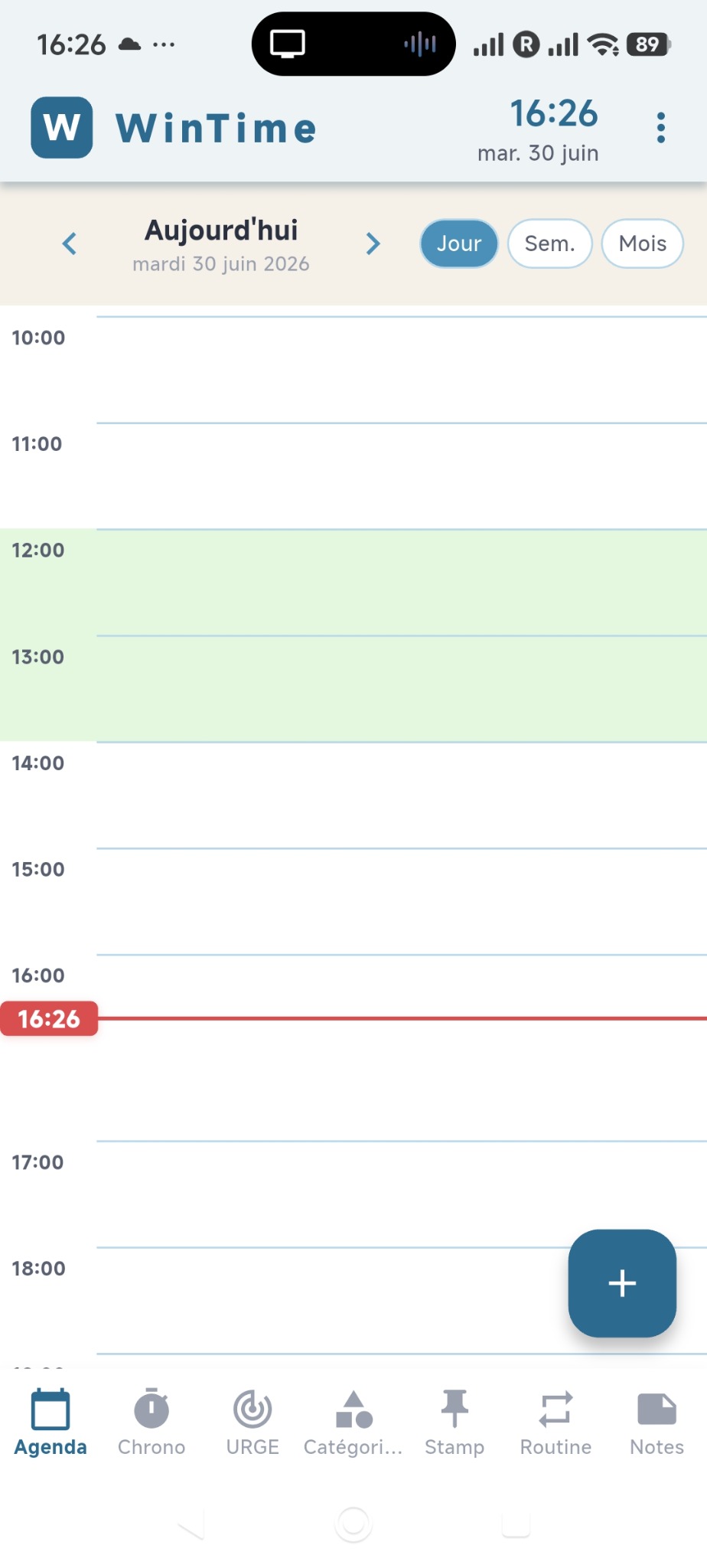 Écran Agenda de WinTime